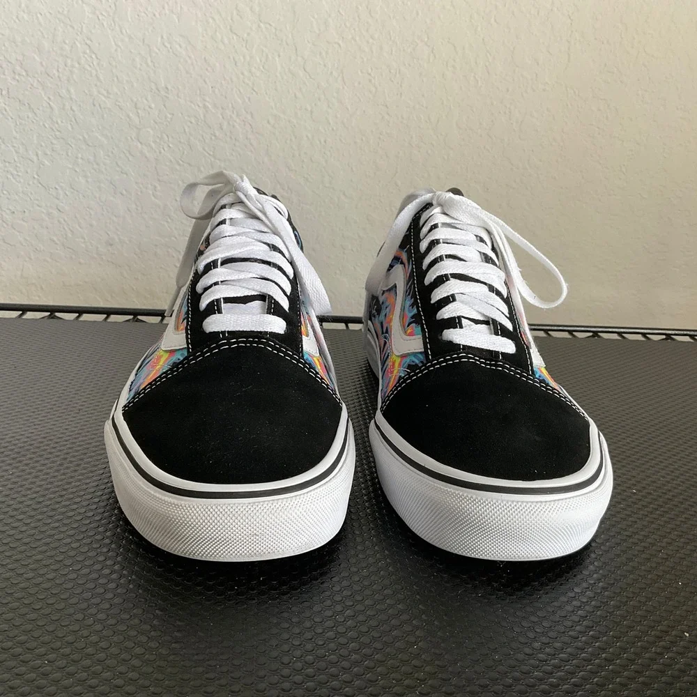 Vans Old Skool Black Multi Color Lightning Flame Skate Shoes Mens 9.5 Womens 11
